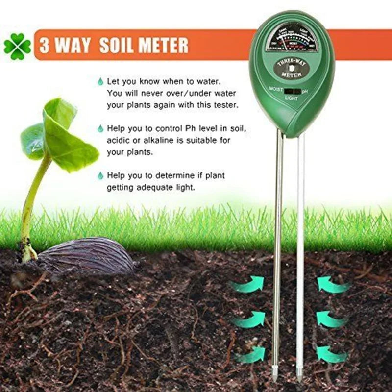 3 in 1 Soil PH Meter Sunlight PH Tester Garden Flowers Soil Moisture Sensor Meter Plants Acidity Humidity PH Monitor Detector Oasis Select