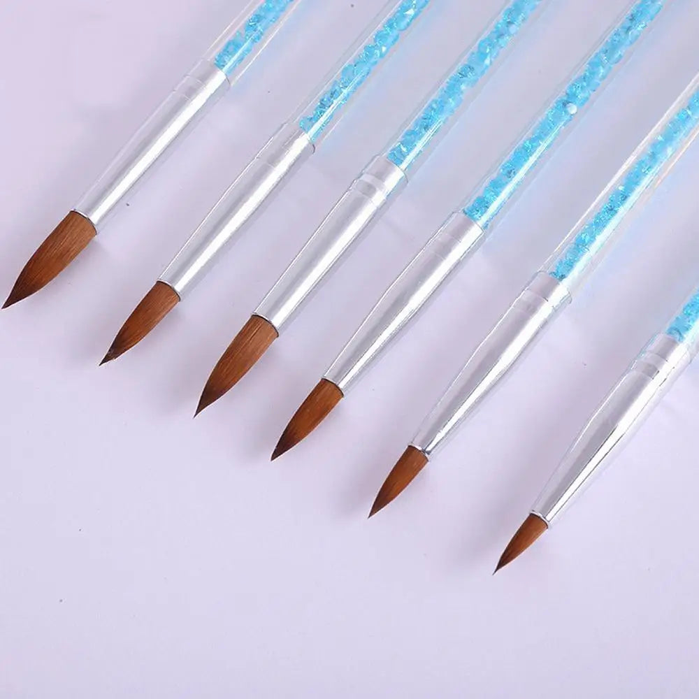 6Pcs/set Nail Art Brush, Acrylic UV Gel Glitter Drawing Painting Brushes Crystal Handle Nylon Hair Carving Flower Pens Nail Tool Oasis Select