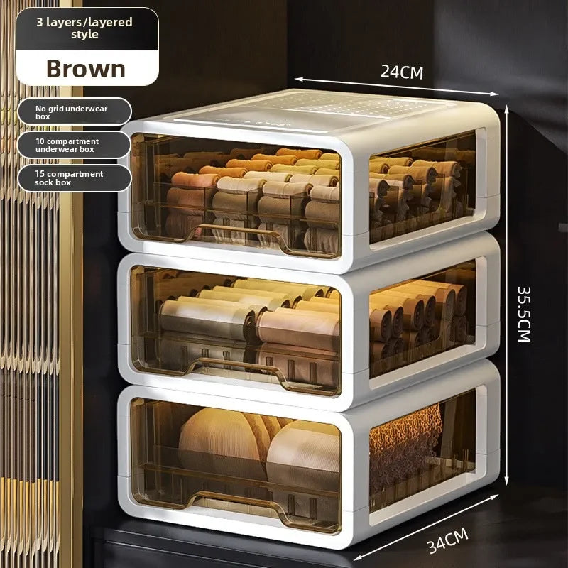 Underwear Storage Box Drawer Grid Socks Storage ******derwear Multifunctional Layered Storage Dust-proof Organizing Box Oasis Select 3-Transparency
