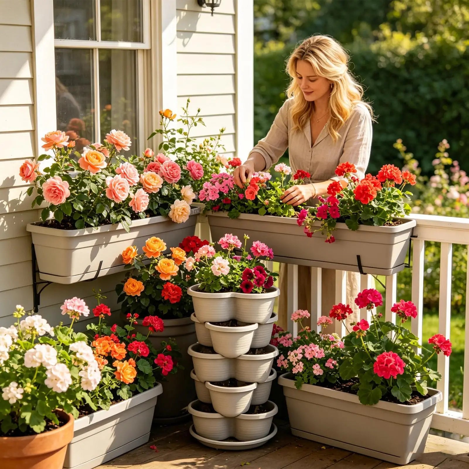 Stackable Plastic Flower Pot Multi-layer Garden Planter Tower Plant Vase Holder Nursery Pots Home Garden Balcony Decoration Oasis Select
