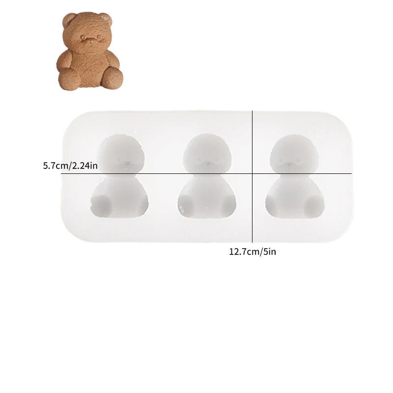 Cute Lena Bear Pinch Mold Bear Candle Plaster Mold Sitting And Standing Bear Four Grid Big Head Bear Silicone Mold Oasis Select B
