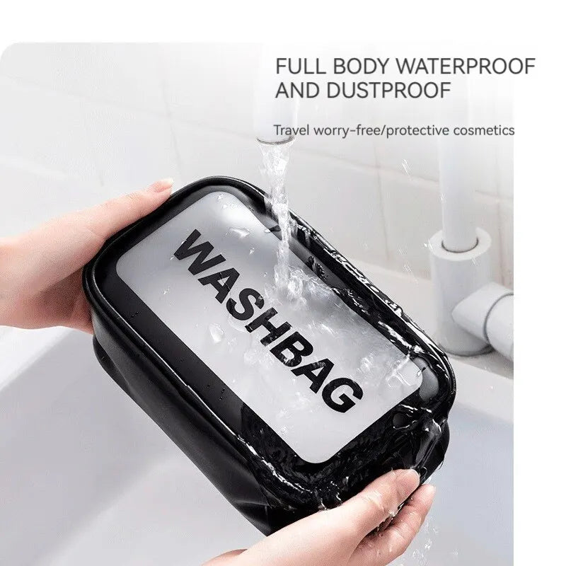 PU Waterproof Cosmetic Bag Portable Large Capacity Transparent Wash Bag Travel Frosted Cosmetic Organizer Swimming Bag Oasis Select
