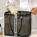 Portable Mesh Toiletry Bag Handle Quick Drying Large Capacity Bathroom Shower Travel Makeup Tote Handbag Organizer Basket Oasis Select black