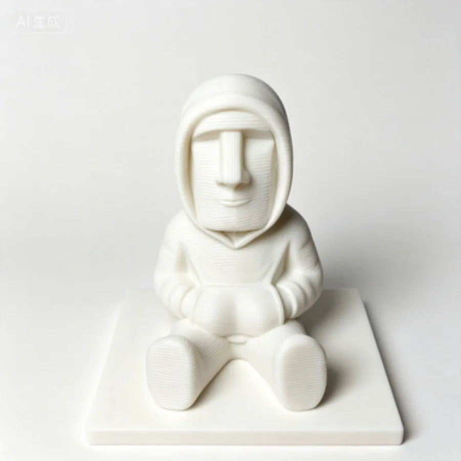 Easter Island Moai Statue- Authentic-Looking Polynesian Figurine Sculpture with Closed Hooded Sweater-like Tunic& Expressive Eye Oasis Select Pure White