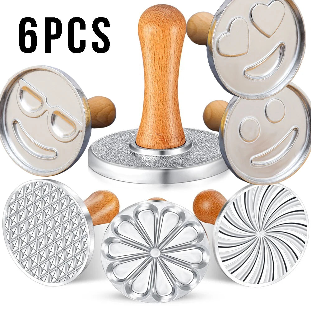 6/3/1 Cookie Cutter Aluminum Alloy Cookie Stamps Wooden Handle Smile Heart Pattern DIY Hand Press Cookie Mold for Festival Party Oasis Select