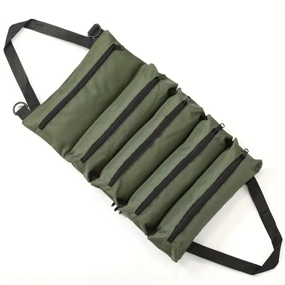 Tool Roll,Multi-Purpose Roll Up Tool Bag,Wrench Roll,Canvas Tool Organizer Bucket,Car First Aid Kit Wrap Roll Storage Case Oasis Select green