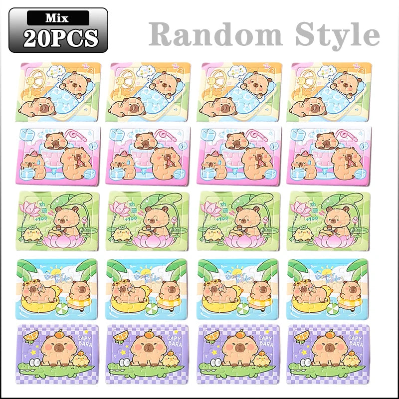 5-100PCS Cartoon Animal Capybara Paper Jigsaw Puzzles Educational Toy for Kids Birthday Party Favors School Prizes Oasis Select 20PCS