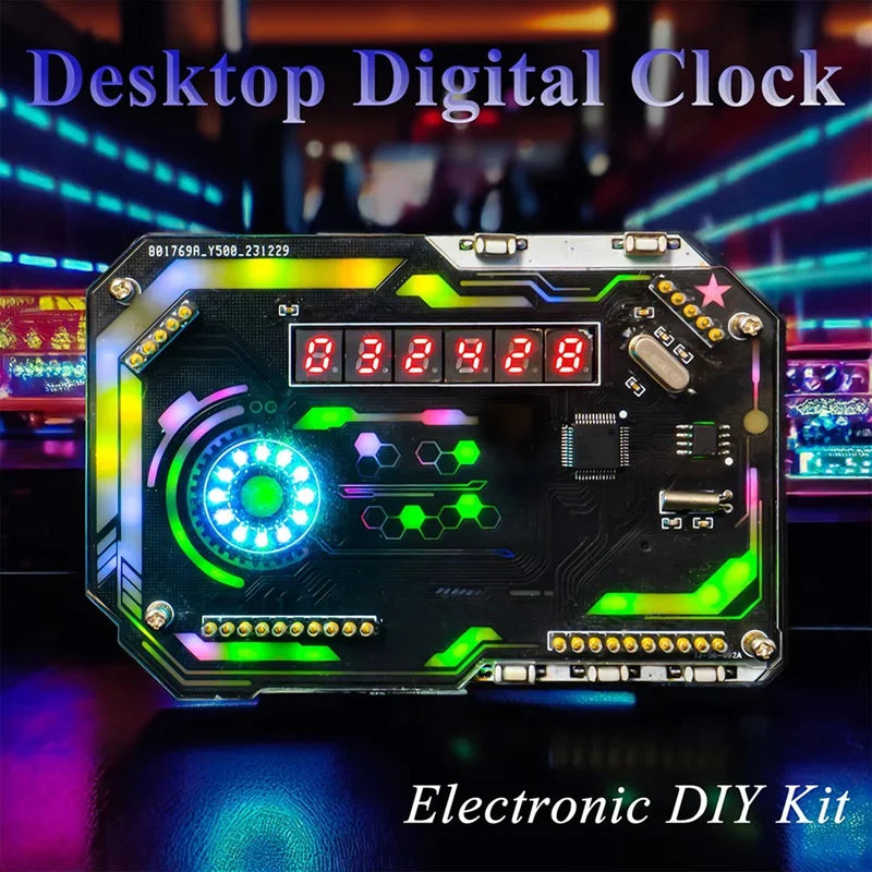WISH Desktop Digital Clock Electronic DIY Kit Cyberpunk Innovation Clock Soldering Fabrication Kit Gaming Desktop Ornament Oasis Select