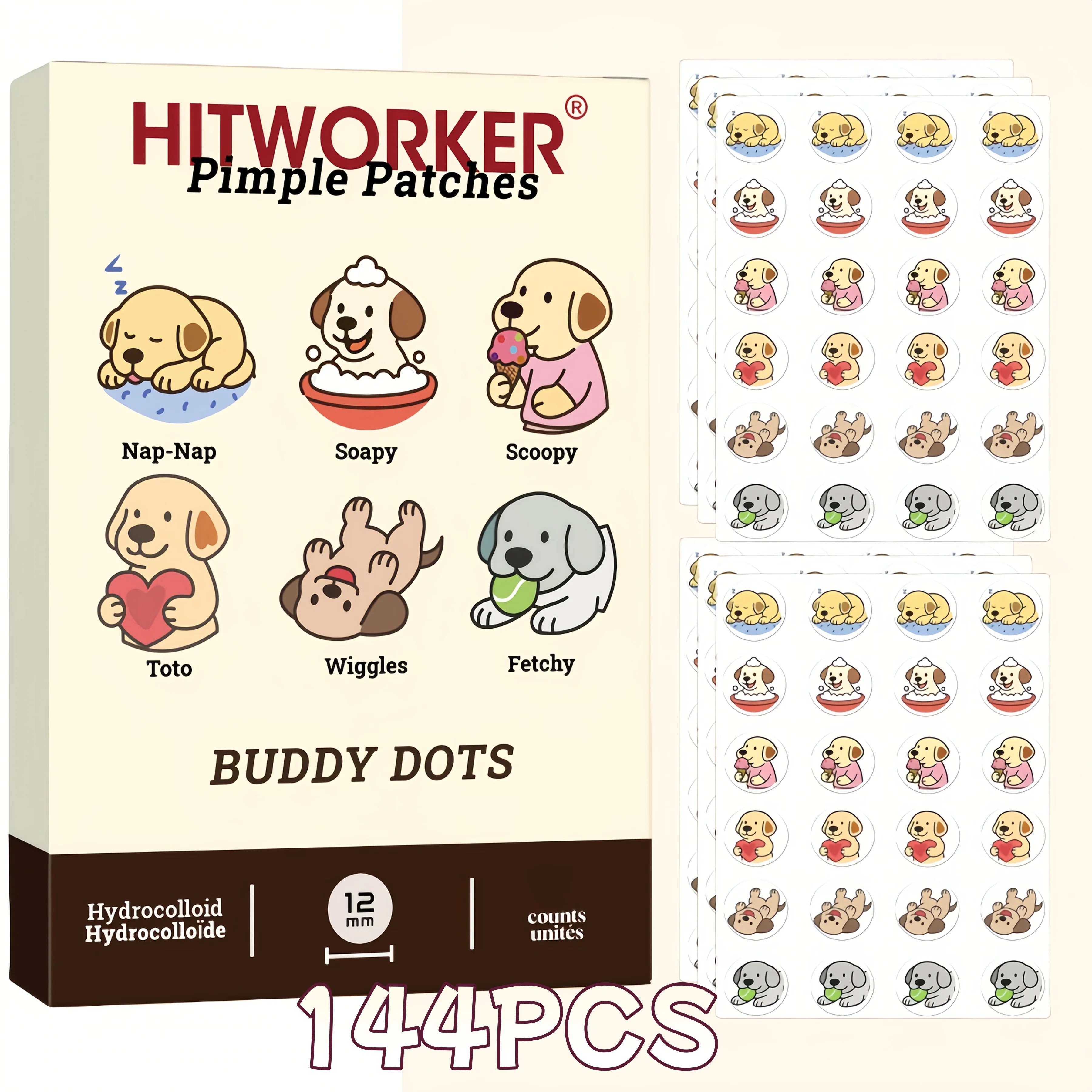 144/192pcs Acne Patch - Cute puppy shaped design, suitable for various light skin tones, daily use&photo props, facial acne patc Oasis Select 144pcs