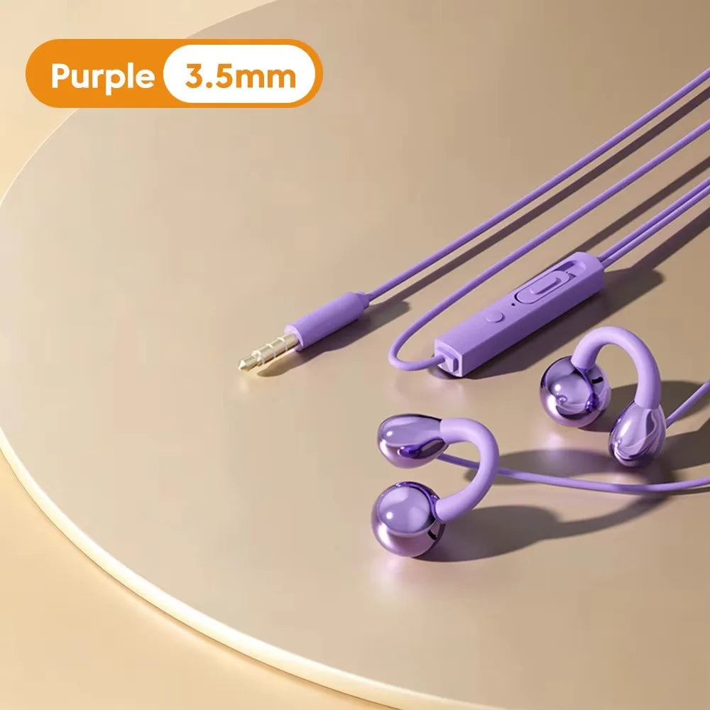 Ear Clip Type Wired Headphones 3.5mm/Type-C HiFi Ear Clip Headphones Wire Control Stereo Earbuds Not In Ear Headphones Oasis Select purpel 3.5mm
