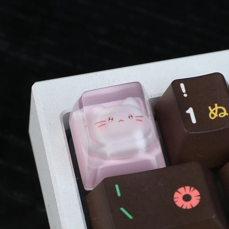 New Translucent Cute Cartoon Cat Keycap Cross Axis Mechanical Keyboard Keycap Keyboard Decoration Keycap Keyboard Accessories Oasis Select