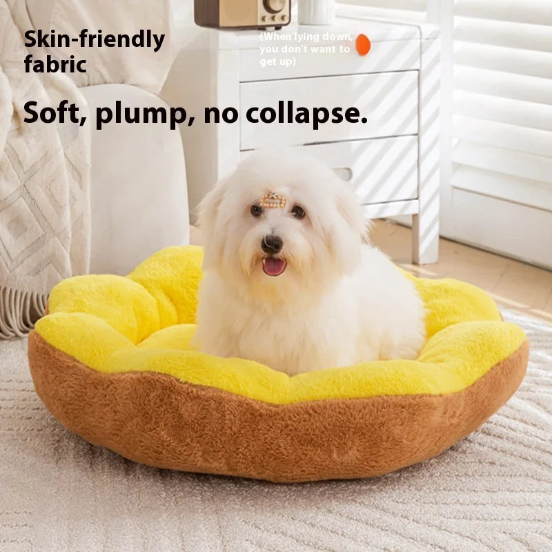 Petal Cat Bed Thickened and Warm in Winter, Rabbit Plush Detachable and Washable Pet Bed, Round Bed Small Dog Bed Products Oasis Select