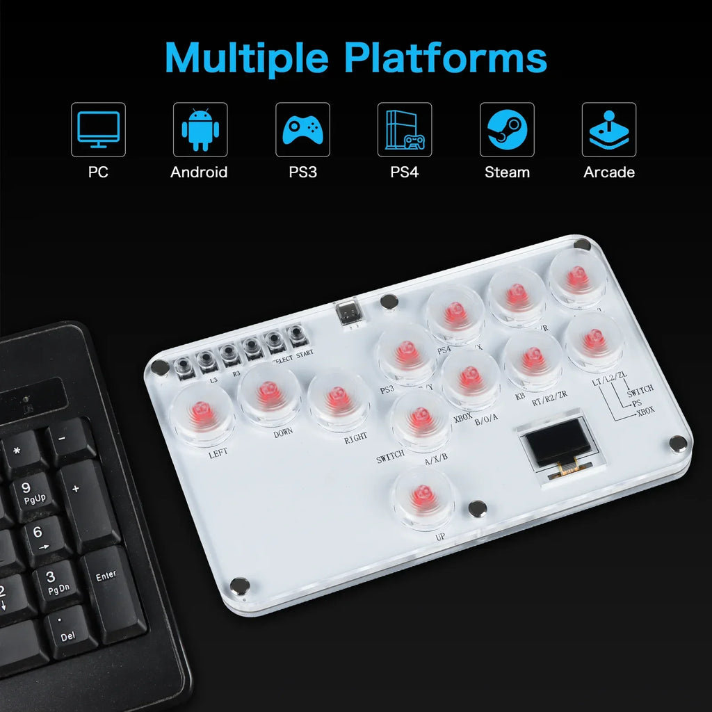 Stickless Arcade Stick 12Keys All-Button Mini Fighting Game Arcade Stick Leverless Controller Fight Sticks for PS3/PS4/PC/Switch Oasis Select