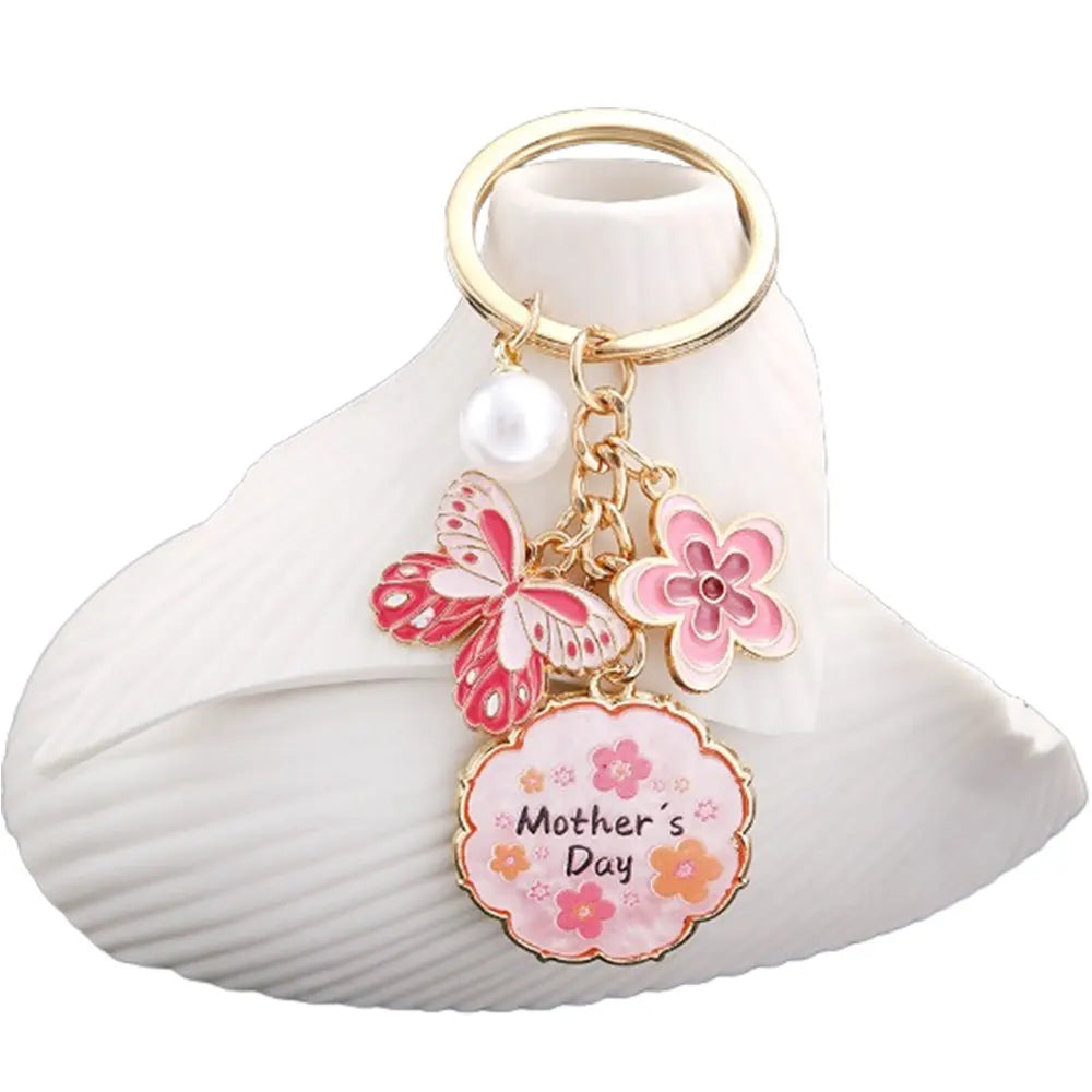 Drop Oil Pink Butterfly Flowers Pearl MOTHER'S DAY Keychain Accessory Pendant Mother's Holiday Gift Key Chains for Women Oasis Select