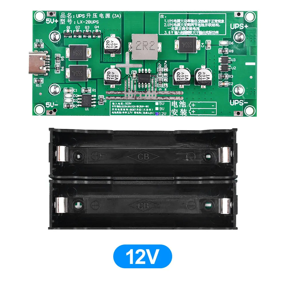 Type-C 15W 3A 18650 Lithium Battery Charger Module DC-DC Step Up Booster Fast Charge UPS Power Supply / Converter 5V 9V 12V Oasis Select 12V