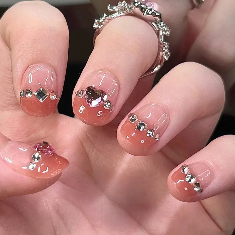 Fashion French Fake Nails, Gradient Handmade Press on Nails, Wearable Removable Glue on Nail Art Tips for Women Girls Daily Wear Oasis Select A