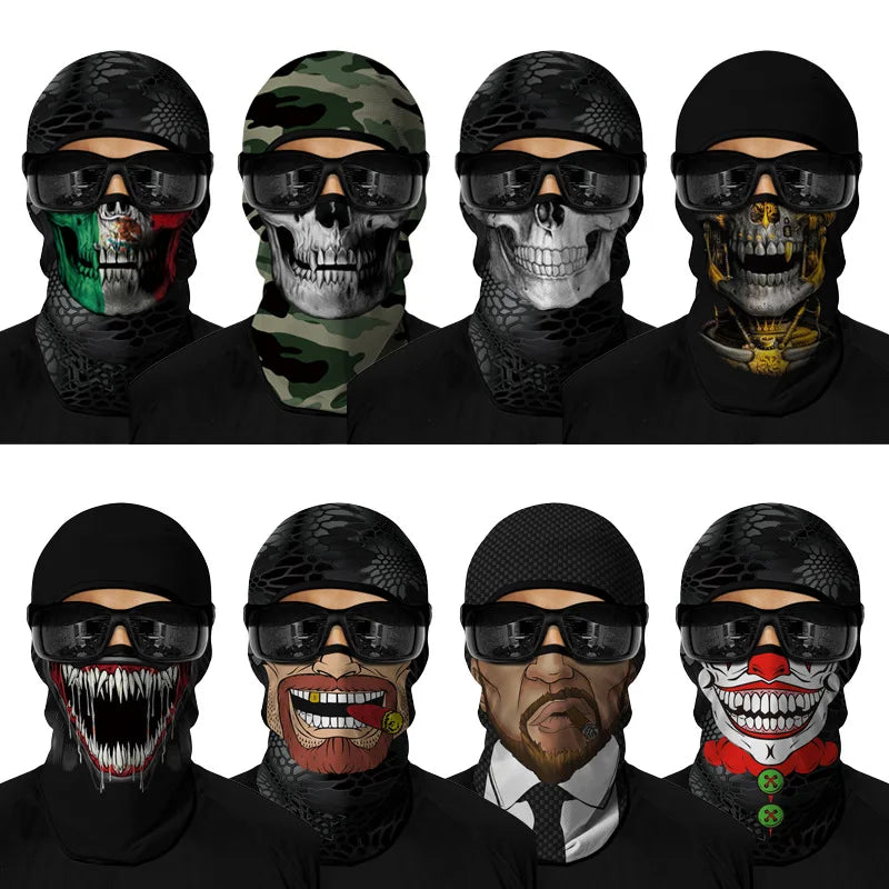 3D Funny Mask Motorcycle Face Cover Ski Mask Joker Skull Balaclava Headgear Outdoor Hiking Camping Neck Gaiter Bandana Scarf Men Oasis Select