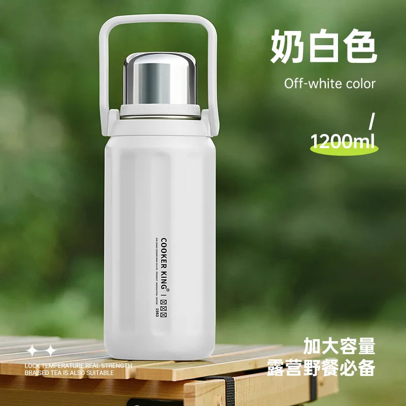0.9/1.2L Thermal Water Bottle Stainless Steel Thermos Bottle Keep Cold and Hot Water Bottle Thermos for Tea Coffee Vacuum Flasks Oasis Select White-1200ml 900-1200ml
