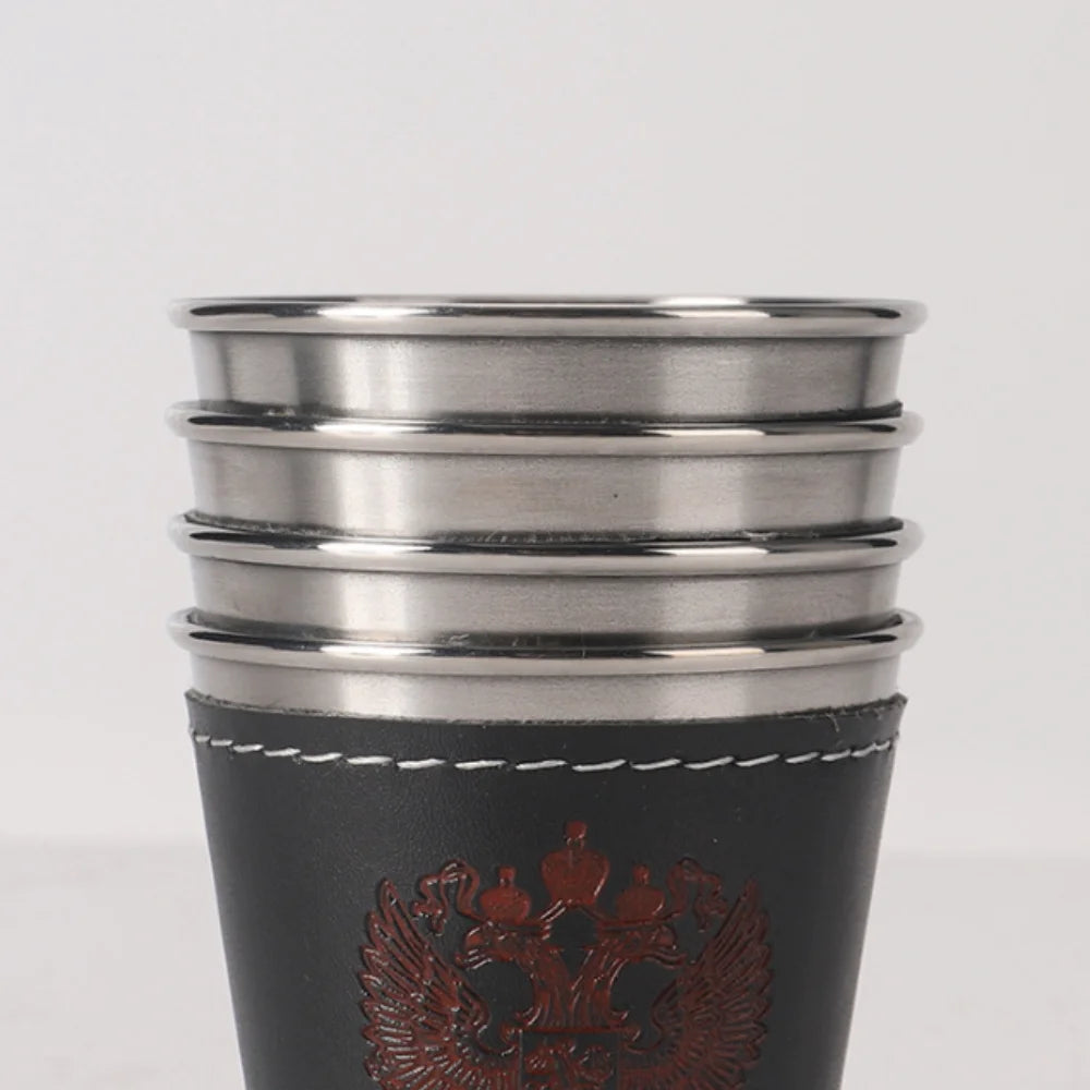 4-Piece Stainless Steel Travel Cup Set | PU Leather Sleeve