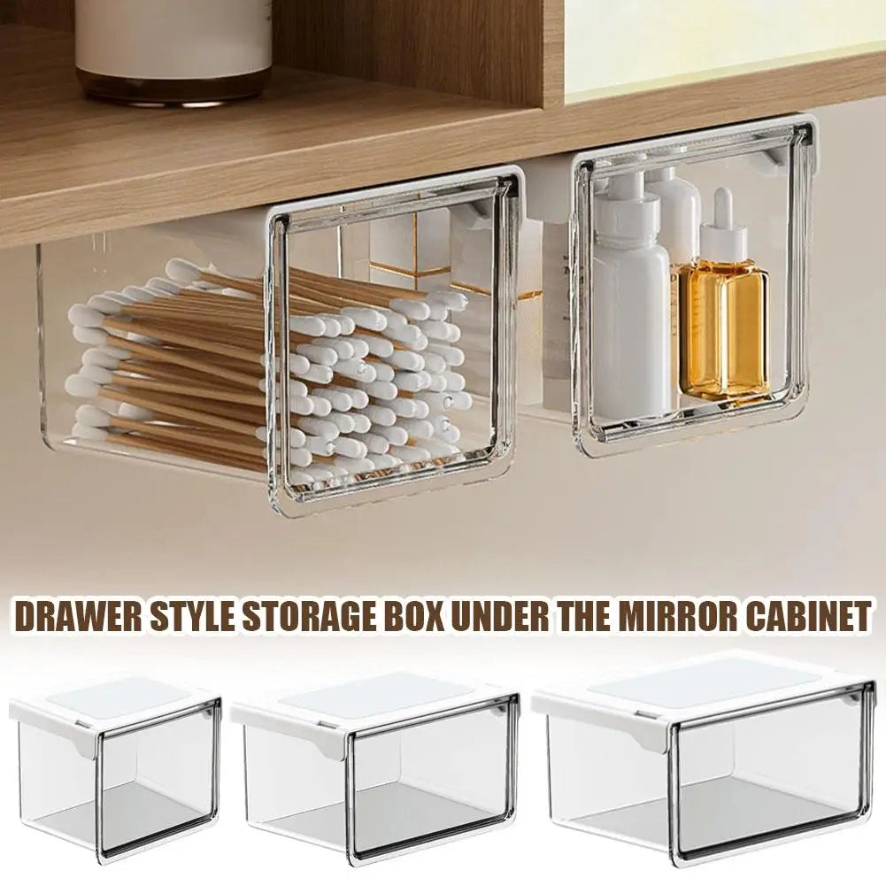 Self-Adhesive Under-Desk Drawer Storage Box – S/M/L Clear