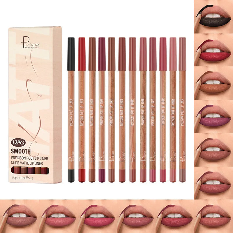 Eldridge Matte Lip Liner Set – 12 Waterproof Pencils