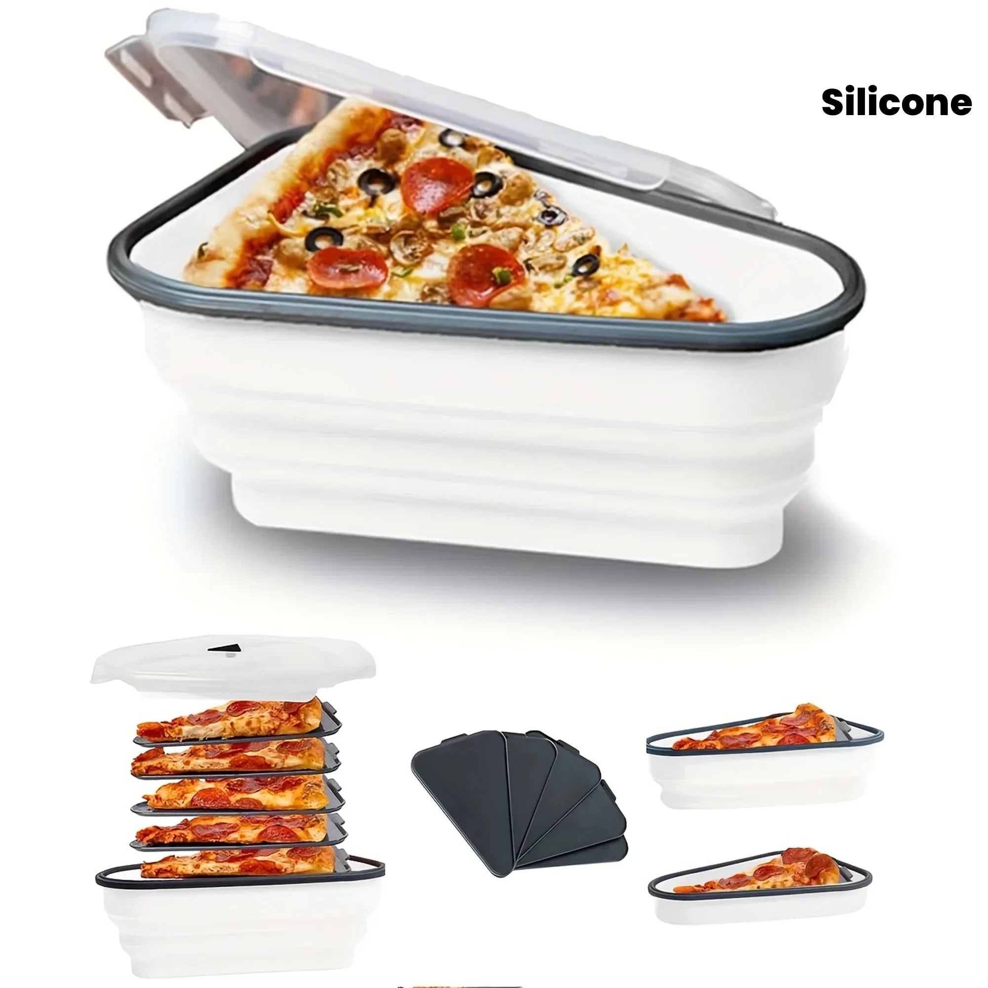 1pc Space-Saving Silicone Pizza Storage Container with 5 Microwavable Serving Trays - Reusable,Collapsible Design Oasis Select