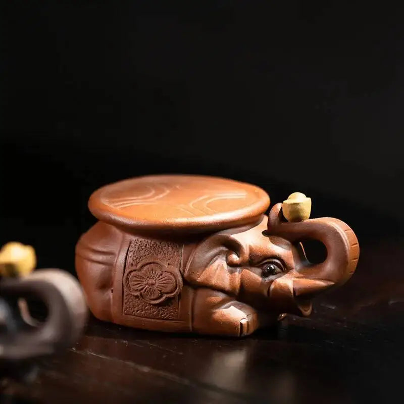 Zisha Tea Pet Elephant Ornament Teapot Lid Holder Handmade Ingot Elephant Sculpture Tea Play Accessories Oasis Select A