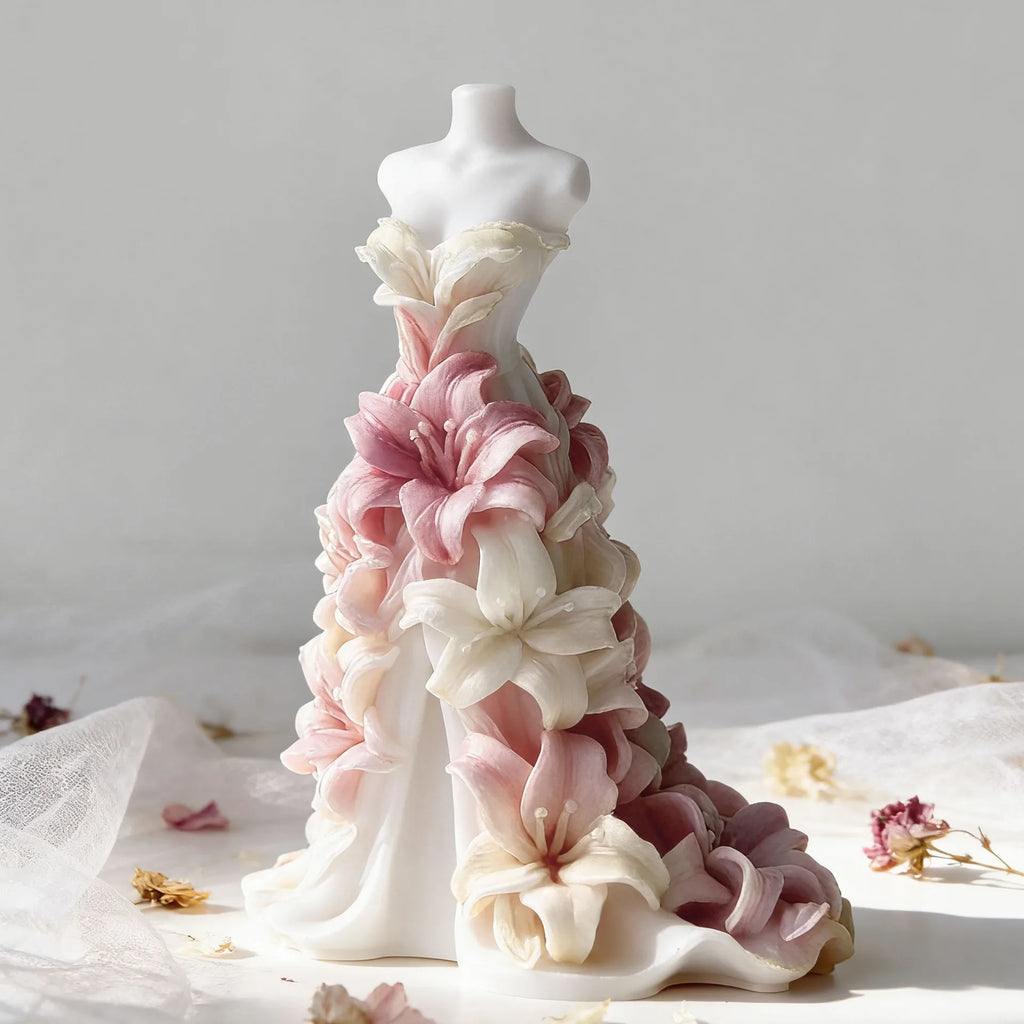3D Lily Wedding Dress Silicone Mold for Candle Making DIY Soap Resin Craft Bridal Shower Decor Candle Mold Oasis Select