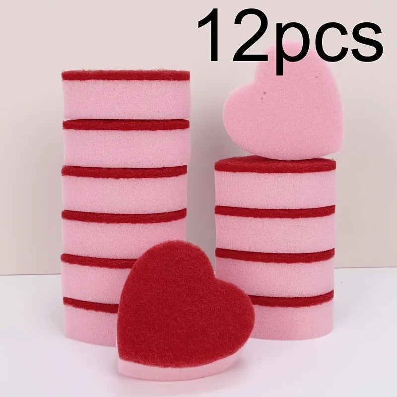3/6/12pcs Heart-Shaped Cleaning Sponges, Cute Durable Scrub Pads for Dish Washing, Kitchen Sink Countertop & Household Cleaning Oasis Select 12pcs