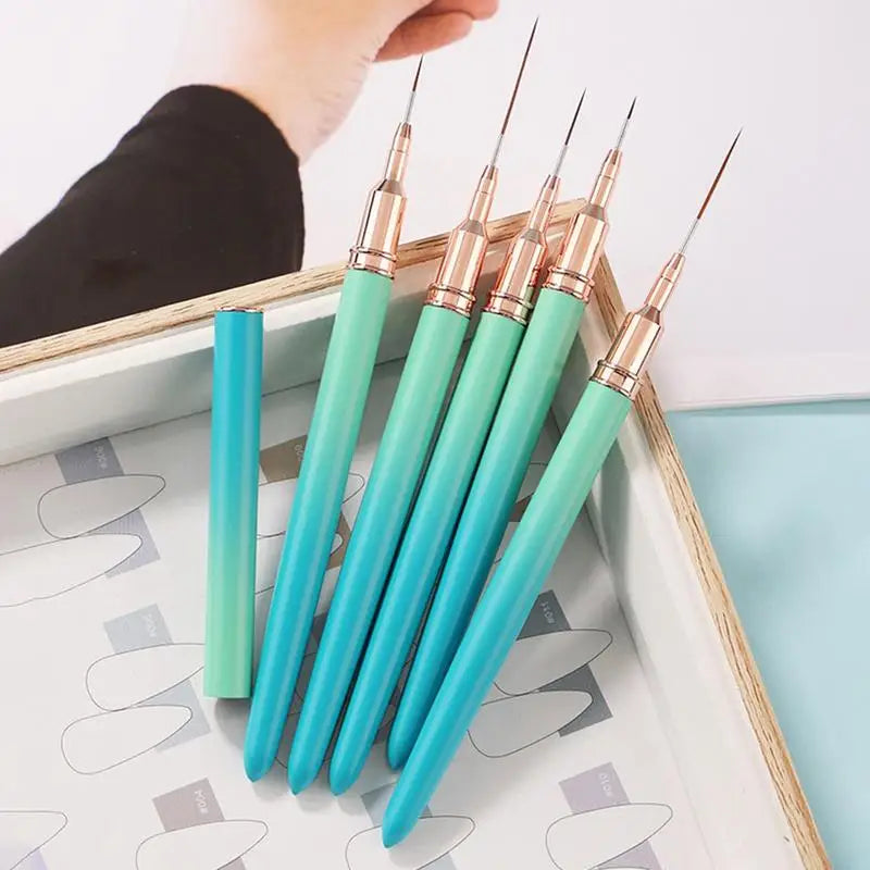 Nail Art Liner Brushes 5 Pcs Striping Nail Art Brushes Fine Liner Brush 5/8/13/20/25mm Detail Drawing Brush Painting Art Design Oasis Select