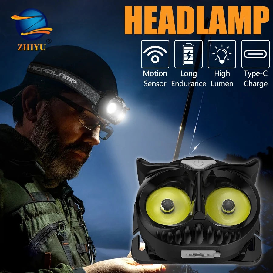 Mini Owl COB Floodlight Headlamp USB Rechargeable Headlight Portable Magnetic Work Light Outdoor Hook Camping Tent Lantern Oasis Select