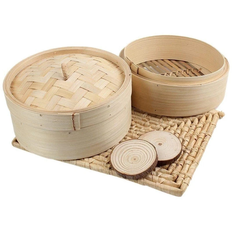 Bamboo Steamer 2 Tier 8 Inch Dim Sum Basket Rice Pasta Cooker Set With Lid By Steam Basket For Vegetables Oasis Select