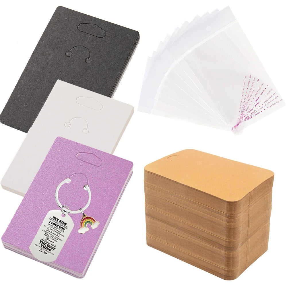 100pcs 6x9cm Keychain Display Card Packaging with Self-Sealing Bags For Bracelet Jewelry Wrapper Display Small Business Supplies Oasis Select