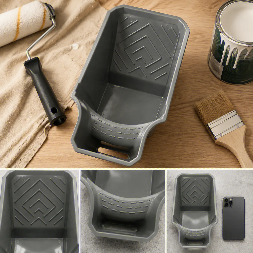 4-Inch Handheld Paint Cup with Roller Frame Durable PP Material Large Capacity Easy Matching for Brushes & Rollers Gray Oasis Select