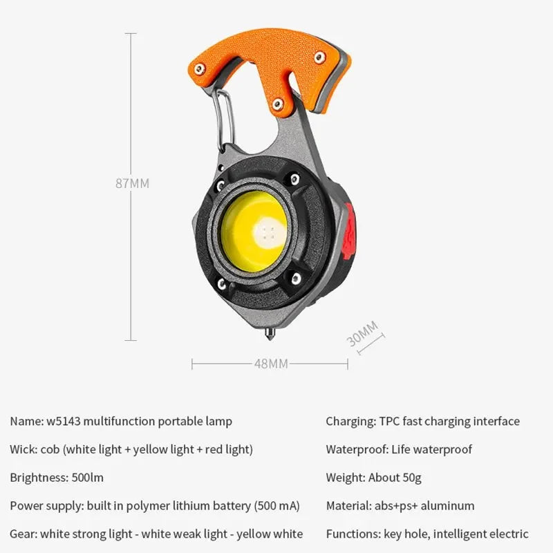 Multifunctional Portable Highlighting Light Type-c Fast Charging Large Capacity Battery Life Keychain Lamp COB Flashlight Oasis Select