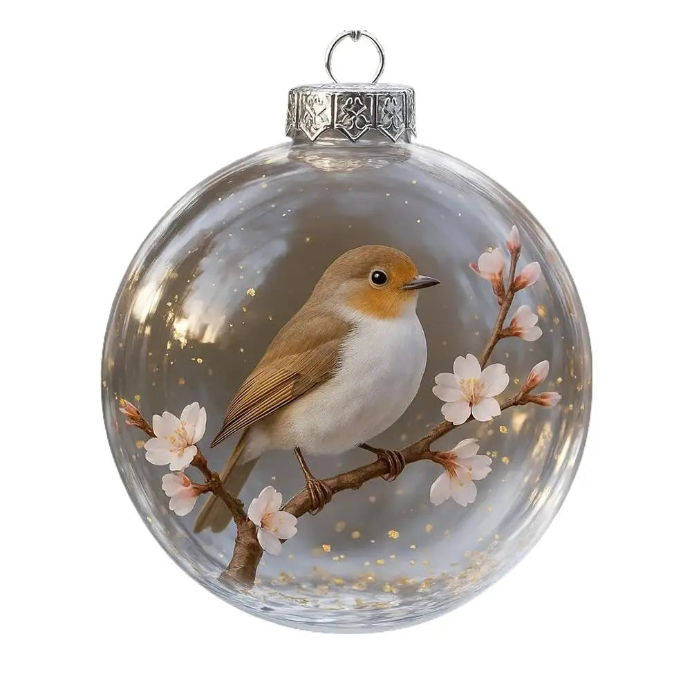 Cardinal Bird Christmas Ball Ornaments – Clear Acrylic Set