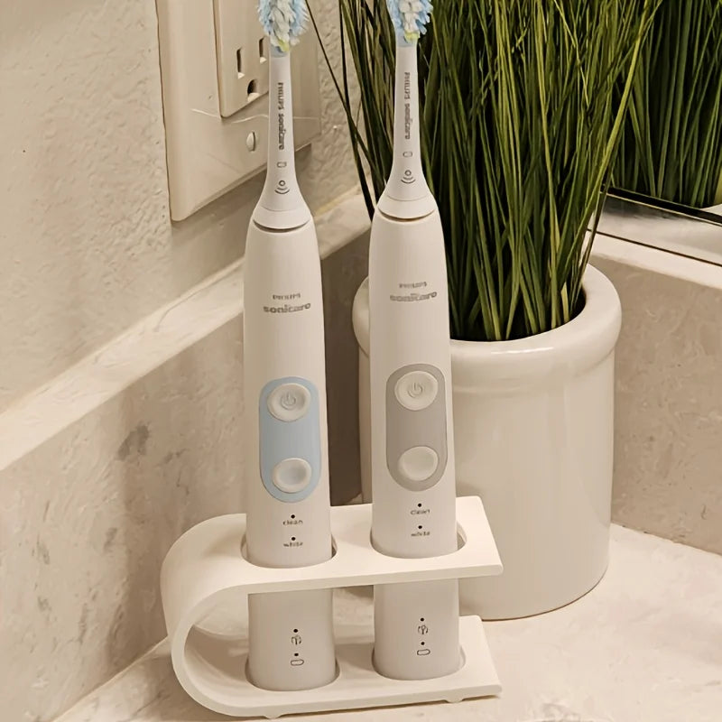 Durable Eco-friendly Sturdy Dual-hole Electric Toothbrush Desktop Stand Storage Rack, Creative Organizer for Bathroom Toiletries Oasis Select