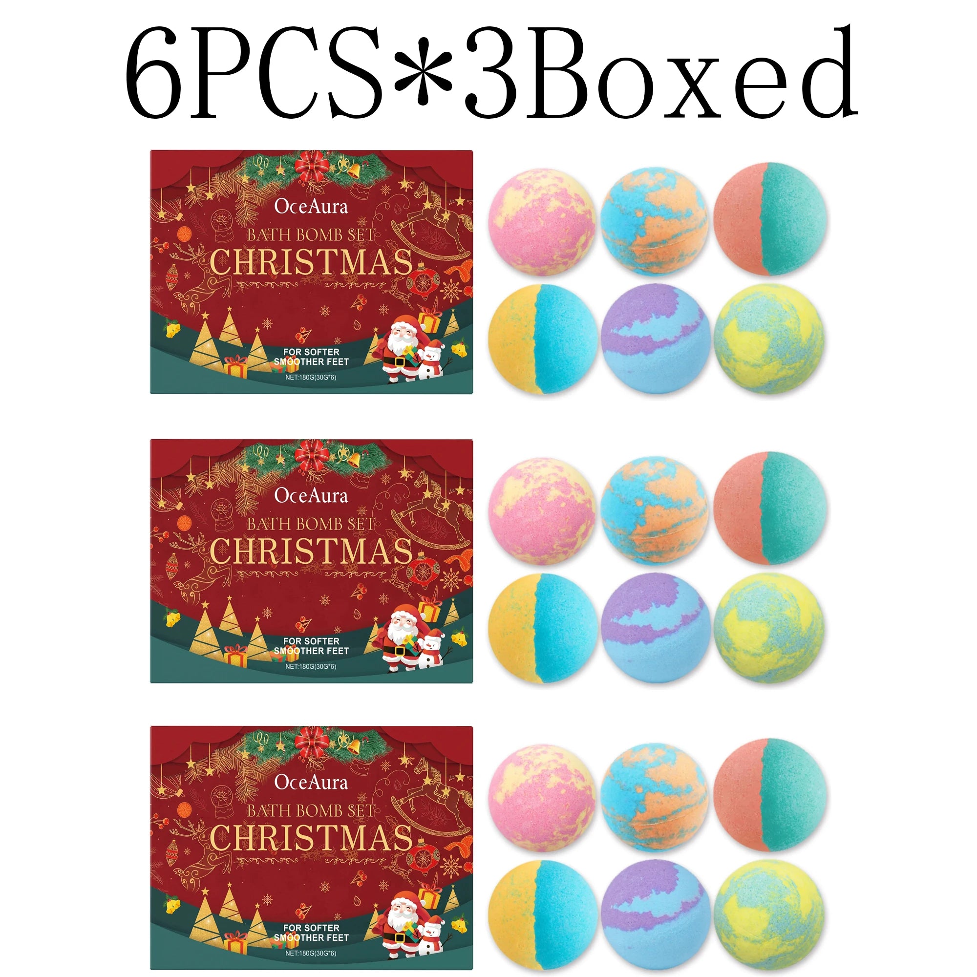 OceAura Christmas Bath Bomb Gift Set – 6 Fizzy Scented Bombs Bath Bomb Gift Set Oasis Select 6pcs X 3boxed