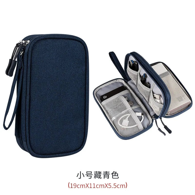 Multi-layer Digital Accessory Storage Bag Dust Proof Power Supply Hard Disk Protective Cover Power Bank Data Cable Storage Bag Oasis Select Double layered Navy