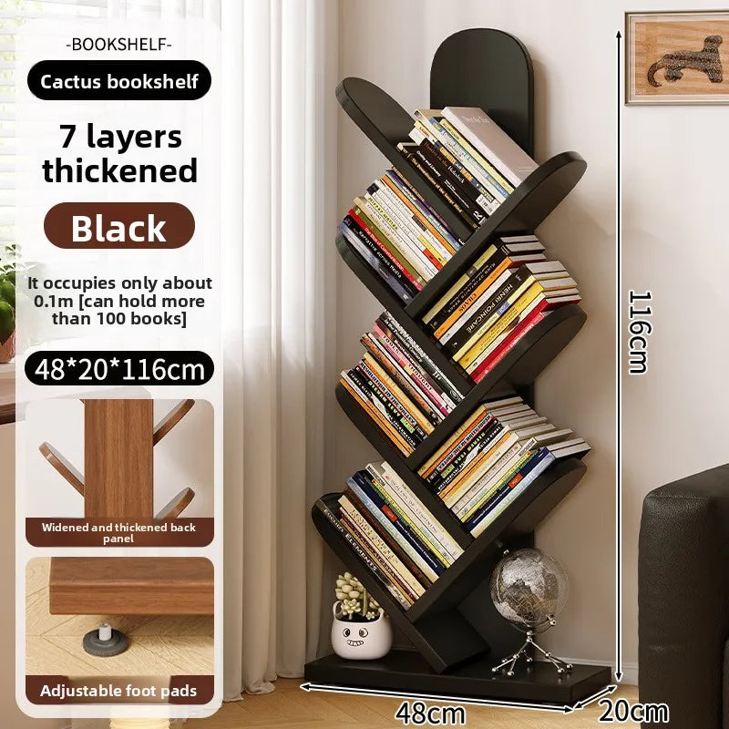 Bookshelf Creative tree-shaped floor-to-wall book picture book shelf Household multi-layer storage display shelf Simple bookcase Oasis Select Black seven layers