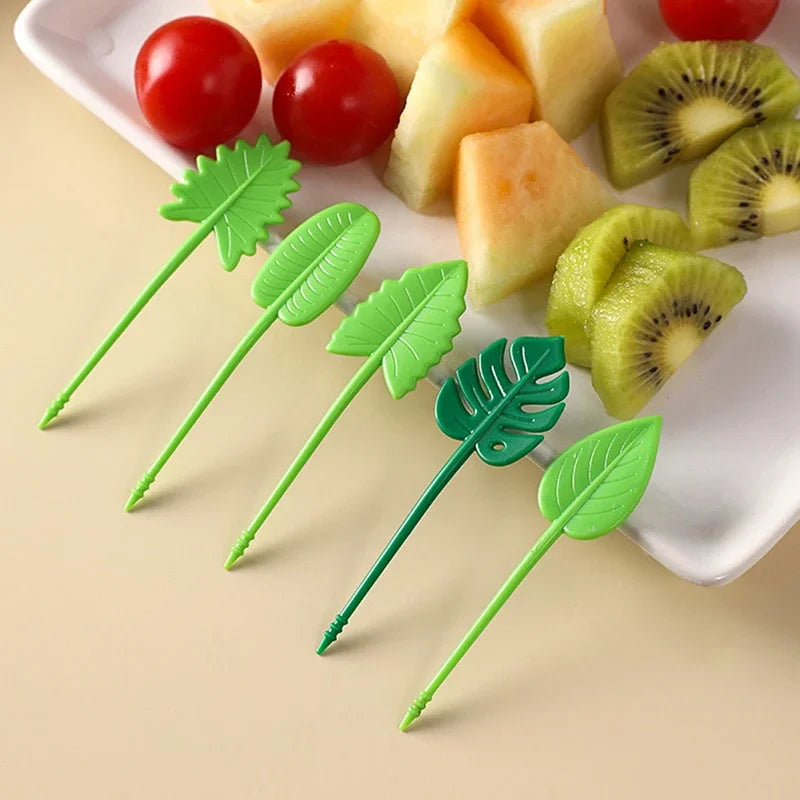 10 Pieces Children's Fruit Picks Mini Creative Leaf Shape Fruit Cake Dessert Food Fork Lunch Box Universal Accessories Oasis Select