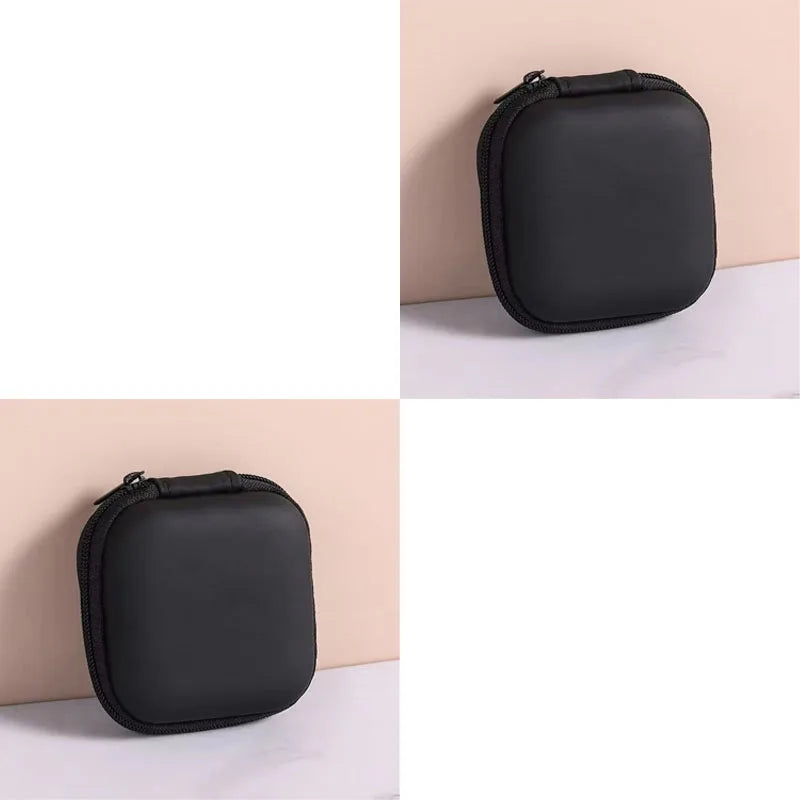 1/2/3pcs Mini Portable Earphone Bag Coin Purse Headphone USB Cable Case Carrying Pouch Bag Earphone Accessory Square Storage Box Oasis Select 2pcs Black