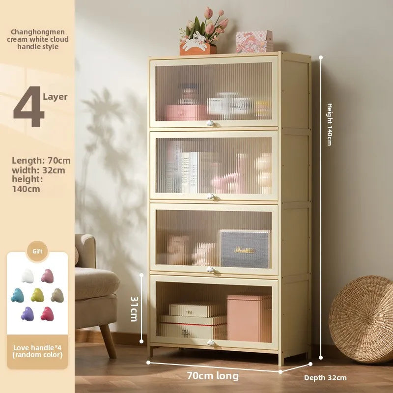 clamshell storage cabinet household living room multi-layer snacks dopamine chest bedroom bedside table storage cabinet Oasis Select Four doors 70 long