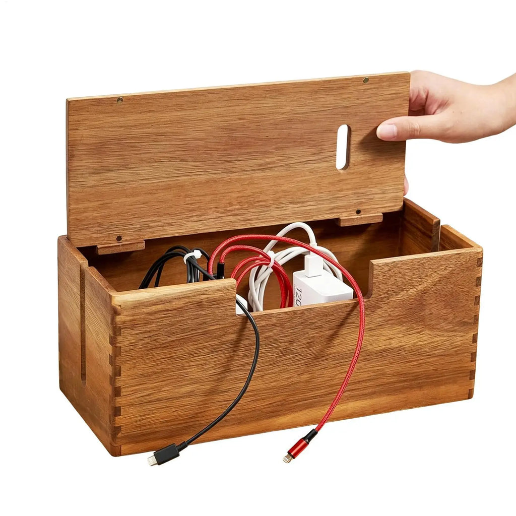 Wooden Cable Storage Box – Cord & Charger Organizer