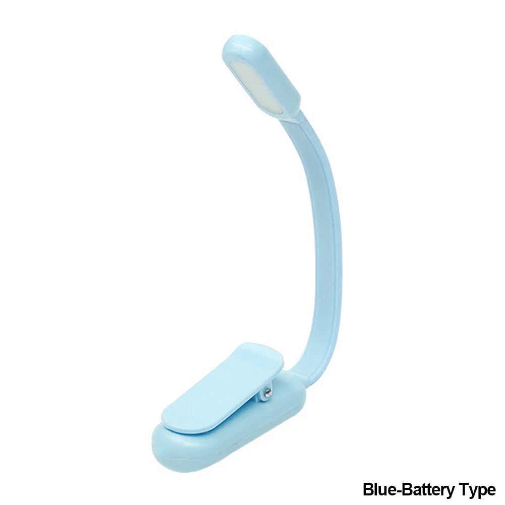 Mini LED Book Night 3 Brightness Adjustable USB Rechargeable Clip-On Study Reading Lamp for Travel Bedroom Dormitory Reading Oasis Select Blue-Battery Type