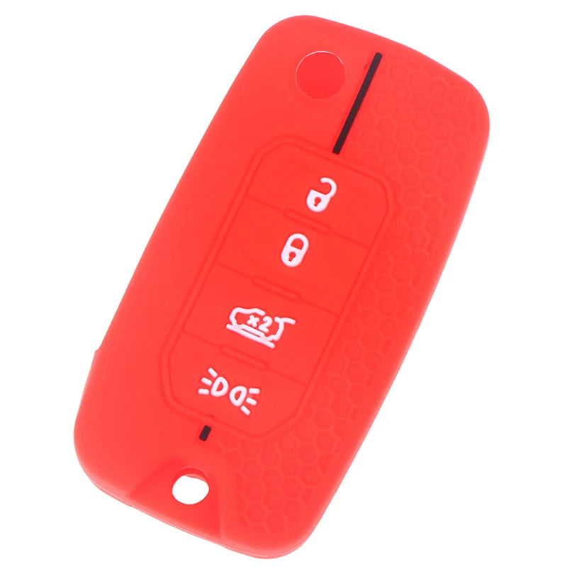 Silicone Key Shell Cover for Jeep Cherokee, Compass S, Renegade, Grand Commander, and ForJcuv Charger Oasis Select Red