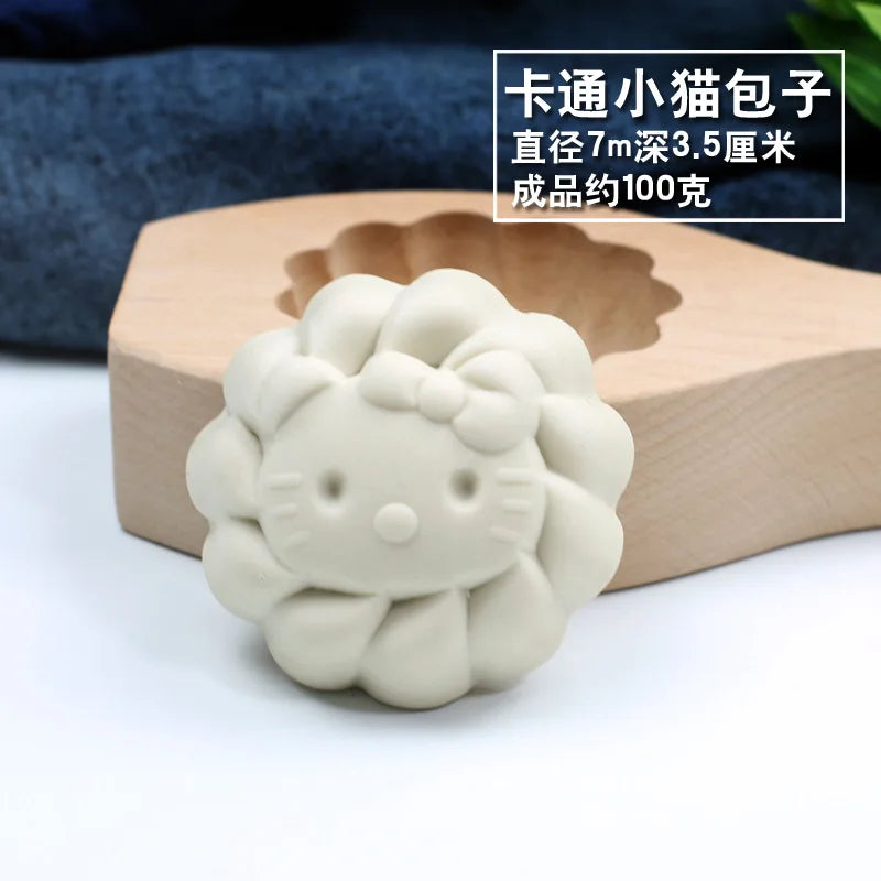 Kitchen Handmade Noodle Steamed Buns Pattern Steamed Bread Mold Baking Wooden Pasta Large, Medium and Small Cage Printing Tool Oasis Select kitten