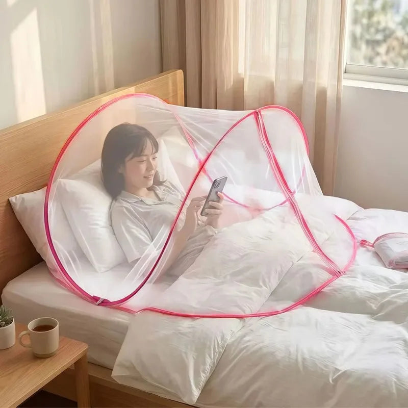 Pop Up Single Head Mosquito Net Foldable Portable Bed Head Tent Zipper Design Bug Barrier For Nap Bedroom Travel Rest Oasis Select