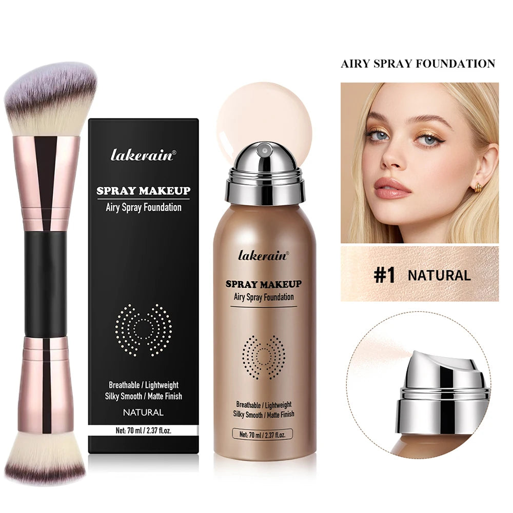 2pcs Spray Foundation With Brush Magic Airbrush Makeup 70ml Long Lasting Water proof Oil Control Matte Full Coverage Oasis Select 1NATURAL