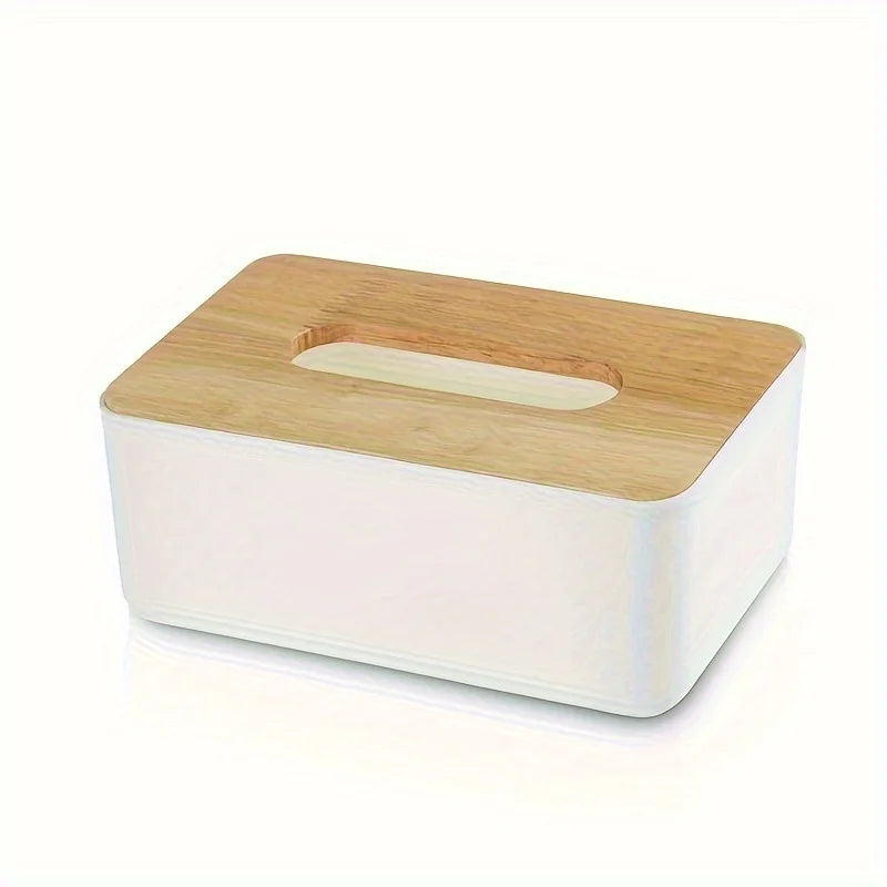 Minimalist Tissue Box Cover with Wooden Top Multi-Size PP Storage Organizer Dustproof for Home Car Bathroom Gift Oasis Select